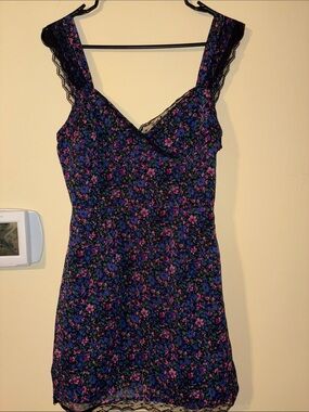 Floral Lace Trim Slip Dress -Purple & Pink Flowers